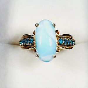 Larimar & Neon Apatite ring in 14K YG over 925 SS 4.90 ct size 8